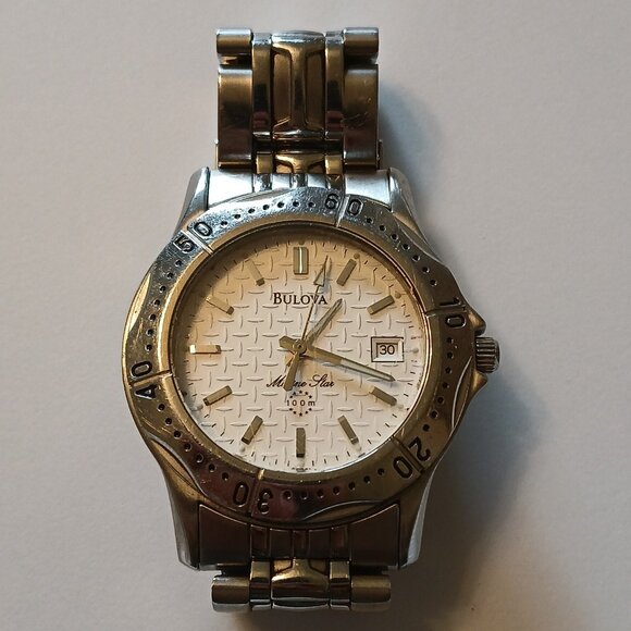Bulova 96B51 Marine Star White Texture Dial Stainless Steel Watch - 5 1/4" Wrist - Picture 1 of 12